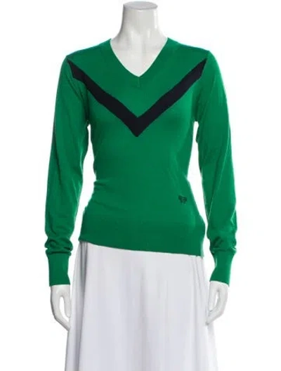 Pre-owned Tory Sport V-neck Sweater In Green