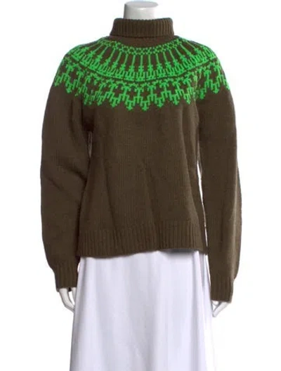 Pre-owned Tory Sport Wool Graphic Print Sweater In Green