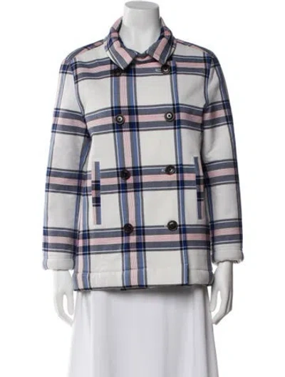 Pre-owned Tory Sport Wool Plaid Print Jacket In White