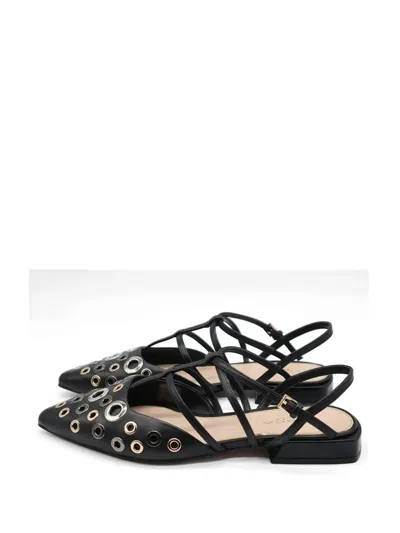 Tosca Blu Eyelet Strappy Flat Pumps In Black