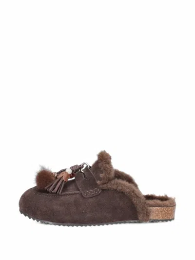 Tosca Blu Scarlett Bead-embellished Fur-trim Slides In Multi