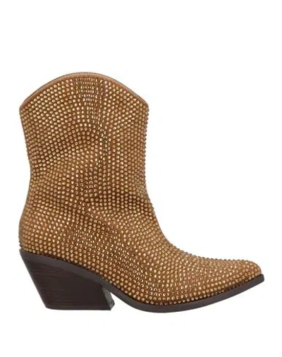 Tosca Blu Studio Woman Ankle Boots Camel Size 7 Textile Fibers In Animal Print