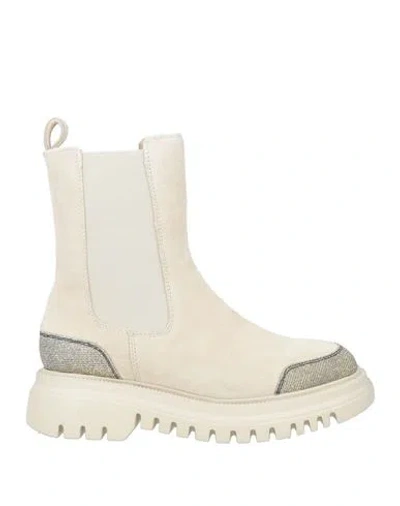 Tosca Blu Woman Ankle Boots Ivory Size 9 Leather, Textile Fibers In White
