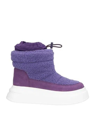 Tosca Blu Woman Ankle Boots Purple Size 8 Textile Fibers, Leather