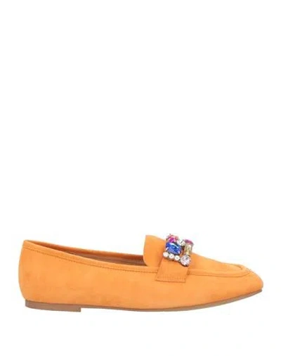 Tosca Blu Woman Loafers Mandarin Size 11 Leather In Orange