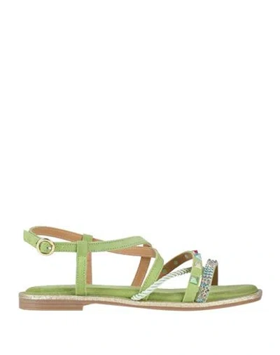 Tosca Blu Woman Sandals Green Size 6 Leather, Textile Fibers