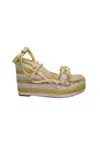 Tosca Blu Women's Shoes  Multicolored Rope Sandal, Ankle Fastening, Wedge Heel In Gold