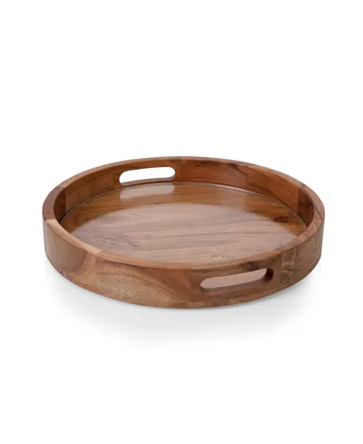 Toscana Barista Acacia Wood Glass Serving Tray In Brown