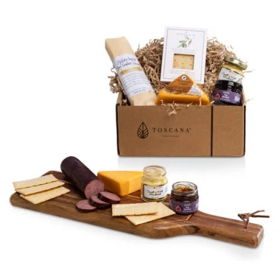 Toscana Botella Cheese Board With Gourmet Gift Pack In Acacia Wood