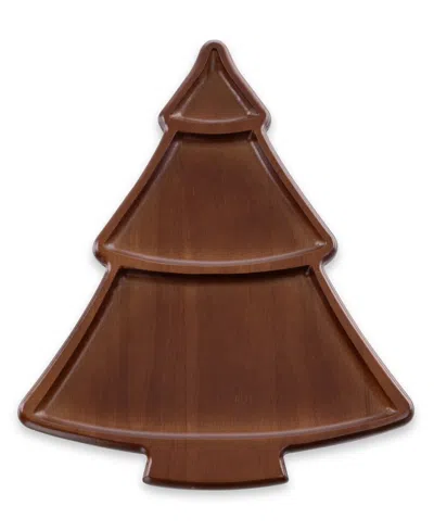 Toscana Christmas Tree Sectioned Serving Tray In Stained Parawood