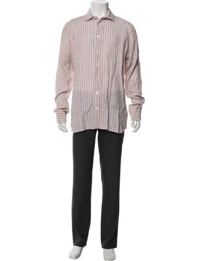 Pre-owned Toscana Linen Striped Dress Shirt In Multicolor