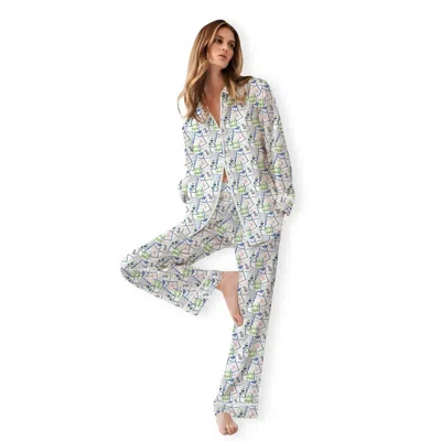 Toss Designs Mahjong Pajama Set In Blue Tile In White