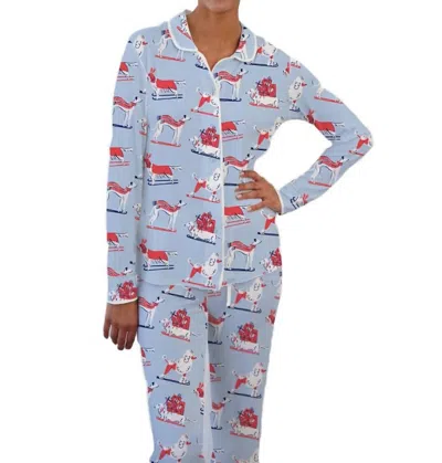 Toss Designs Pajama Pant-set Ski Dogs In Light Blue
