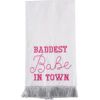 Totalee Gift Baddest Babe Silver Fringe Tea Towel Cotton White In Pink