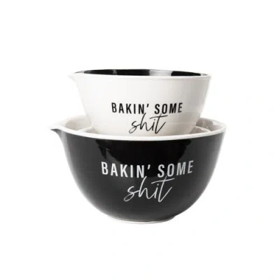 Totalee Gift Bakin Some Shit Mixing Bowl S/ 2 Ceramic White 112 oz