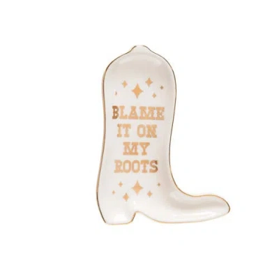 Totalee Gift Blame It On My Roots Trinket Tray Ceramic Gold In White