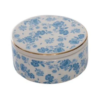 Totalee Gift Blue Floral Ring Dish With Lid Ceramic Blue