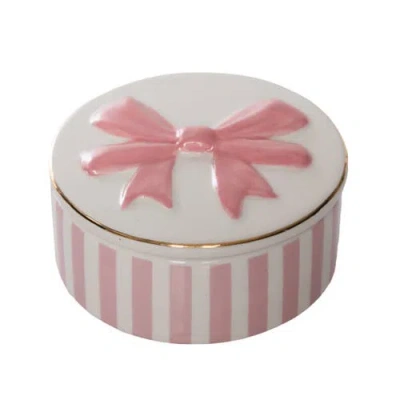 Totalee Gift Bow Ring Dish With Lid Ceramic Pinki
