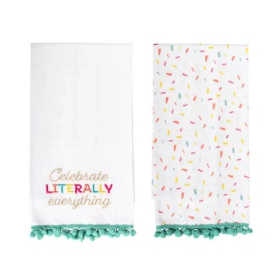Totalee Gift Celebrate And Sprinkle Tea Towels Set Of 2 Cotton White In Multi