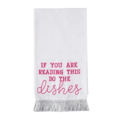 Totalee Gift Do The Dishes Silver Fringe Tea Towel Cotton White