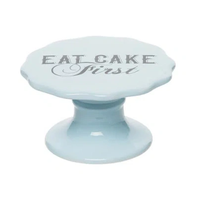 Totalee Gift Eat Cake First Cupcake Pedestal Ceramic Blue