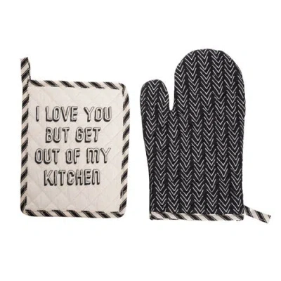 Totalee Gift Get Out Pot Holder & Oven Mitt Set Of 2 Cotton Black