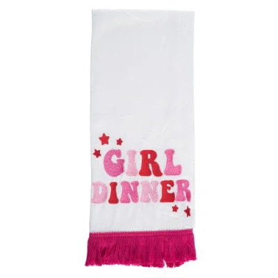 Totalee Gift Girl Dinner Tea Towel W/ Tassels Cotton White In Multi
