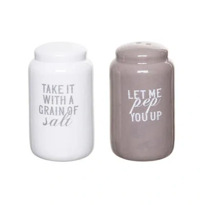 Totalee Gift Grain Of Salt/pep You Up Salt And Pepper Shaker Set Of 2 Ceramic White
