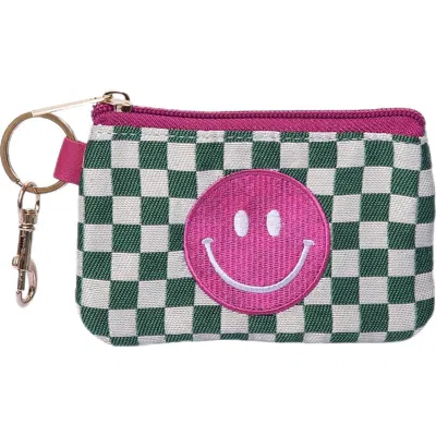Totalee Gift Green Smiley Checkered Zip Wallet In Orange