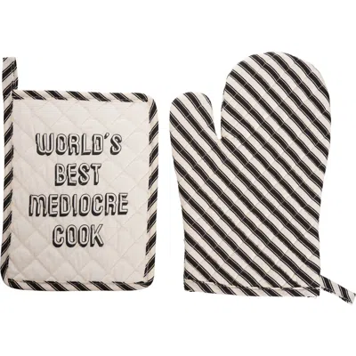 Totalee Gift Mediocre Cook Pot Holder & Oven Mitt Set Of 2 Cotton Black In Gray