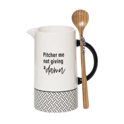 Totalee Gift Not Giving A Damn Pitcher W/ Spoon Set Of 2 Ceramic White