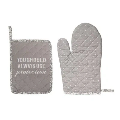 Totalee Gift Protection Pot Holder & Oven Mitt Set Of 2 Cotton Grey In Gray