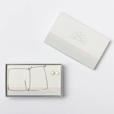 Totalee Gift Silver Geometric Diamond Earring Set Burnished Brass Silver In Blue