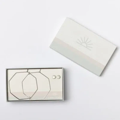 Totalee Gift Silver Geometric Octagon Earring Set Burnished Brass Silver In Brown