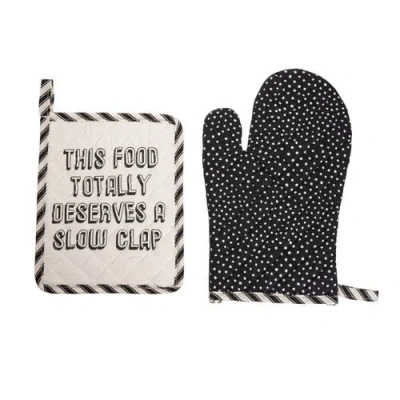 Totalee Gift Slow Clap Pot Holder & Oven Mitt Set Of 2 Cotton Black