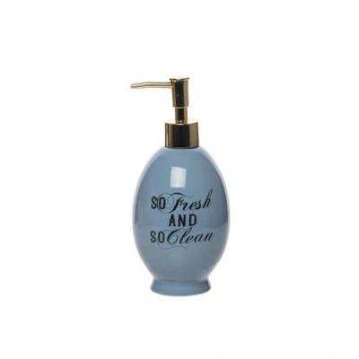 Totalee Gift So Fresh & So Clean Soap Dispenser Ceramic Blue 16 oz In White