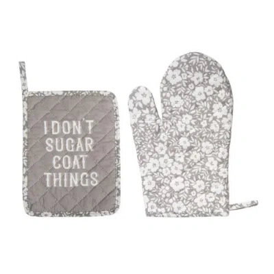 Totalee Gift Sugar Coat Pot Holder & Oven Mitt Set Of 2 Cotton Grey In Gray