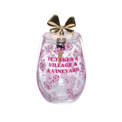 Totalee Gift Takes A Village Wine Glass With Stopper Glass Clear 18 oz In Transparent