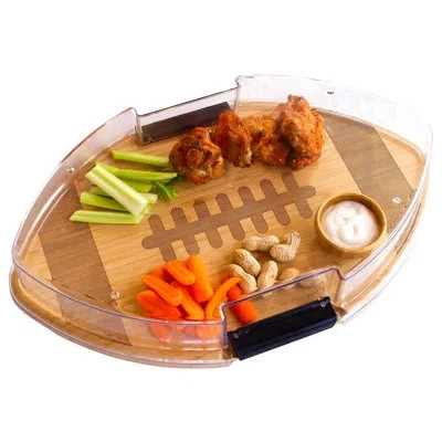 Totally Bamboo Flip, Serve & Store Football Reversible Bamboo Charcuterie Board With Locking Lid