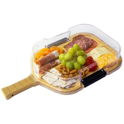 Totally Bamboo Flip, Serve & Store Pickleball Paddle Reversible Bamboo Charcuterie Board With Locking Lid