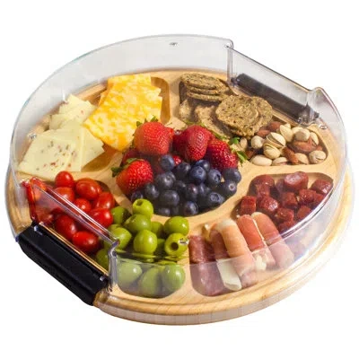 Totally Bamboo Flip, Serve & Store Round Reversible Bamboo Charcuterie Board With Locking Lid