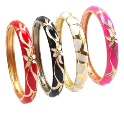 Tote London Women's Black / Gold  Stackable Savanah Stainless Steel Set Hand Painted Enamel Bangles I In Multi