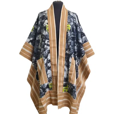 Tote London Women's Brown / Gold / Black  Unisex Handwoven Sanya And Tie Dye Batik Adire Danfo Kimono In Burgundy