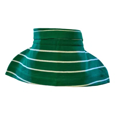 Tote London Women's Green / Neutrals Exaggerated Hip-shaped Obi Belt  Handwoven Green & White  Nigerian Aso Oke