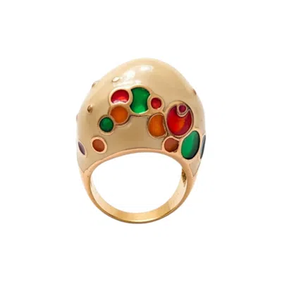 Tote London Women's  Vintage  Statement Dome Enamel Gold Ring With Multicolor Inlay Enamel Cloisonné
