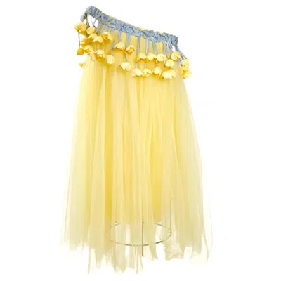 Tote London Women's Yellow  Golden Bloom Embellished Tulle Dress