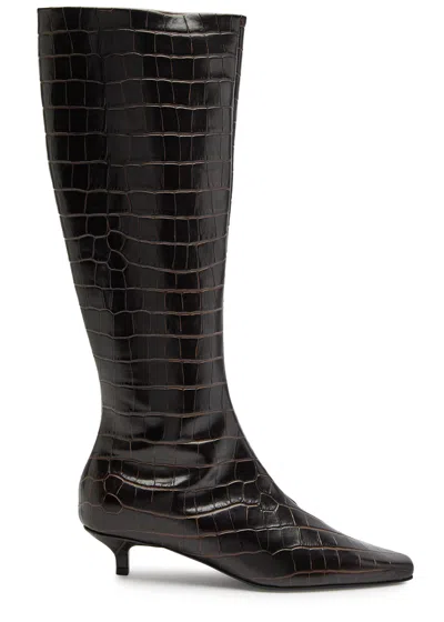 Totême Toteme The Slim Knee High Boots In Crocodile Effect Leather In Brown
