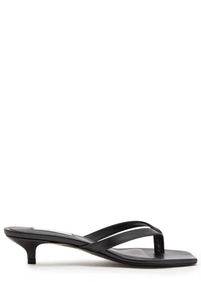 Totême Minimalist Black Leather Thong Sandals With Square Toe And Low Heel In Multi