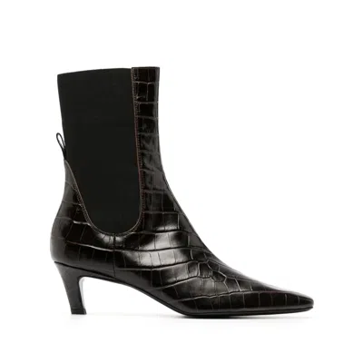 Totême Toteme Women The Mid Heel Boot Leather Boots With Croco Effect In Brown