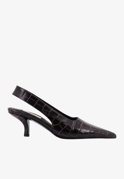 Totême Classic Croco Embossed Leather Slingback Pumps In Black